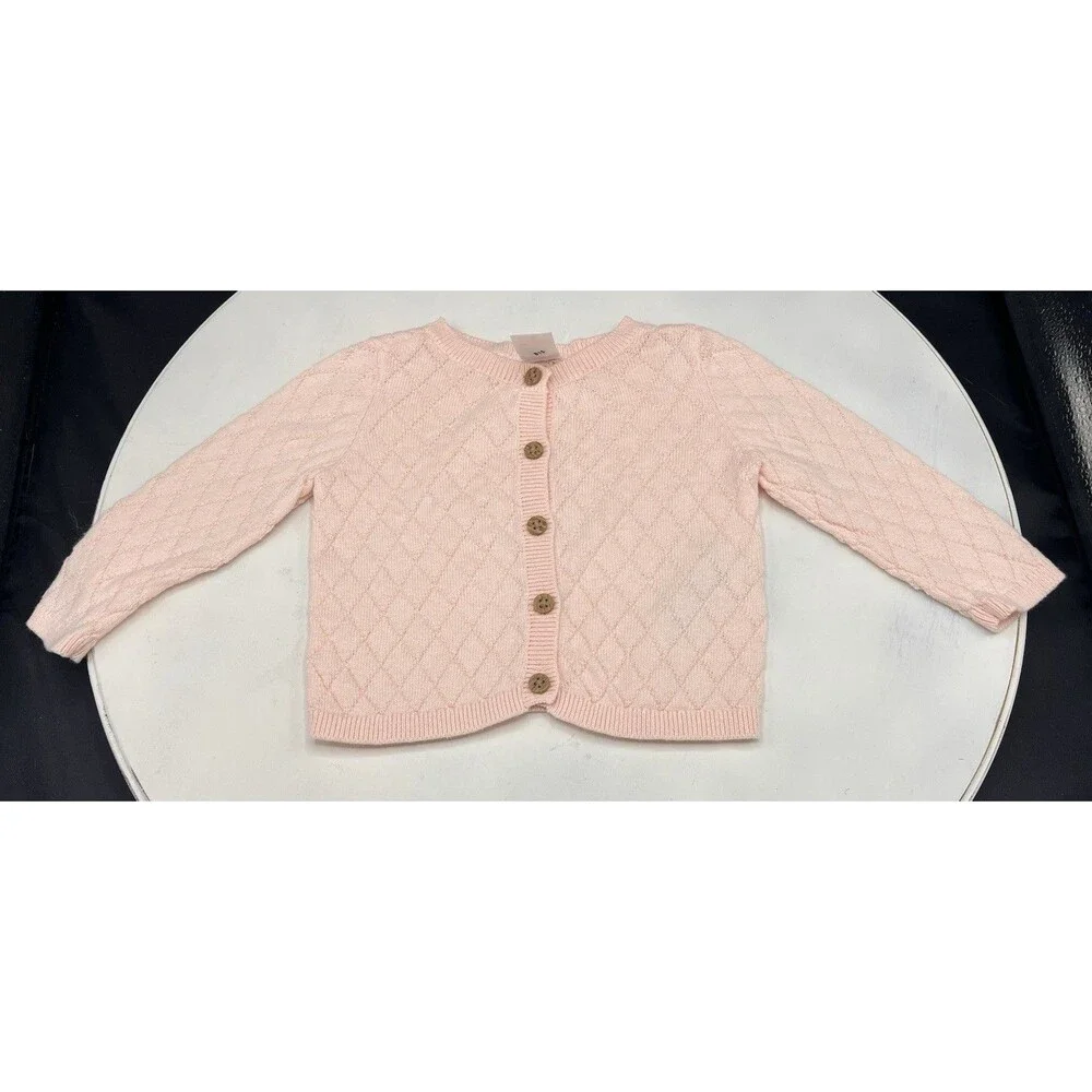 Carter’s Baby Girls Pink Diamond Knit Cardigan Sweater 3M NWOT 100% Cotton New